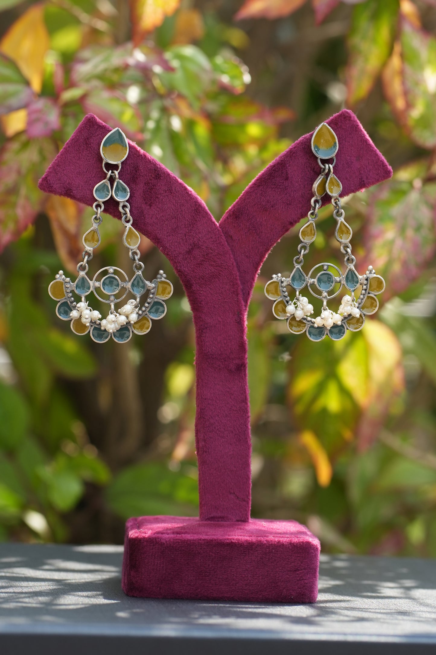 vanya green , blue pearl earrings