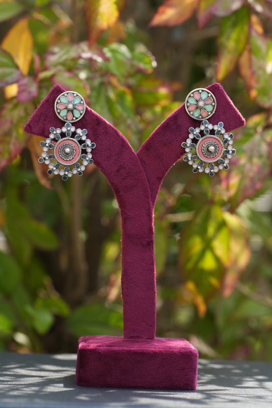 Vanya Blue n pink with ghungaroo earrings