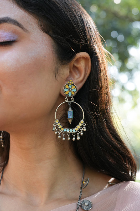 Vanya Yellow n blue Chandbali