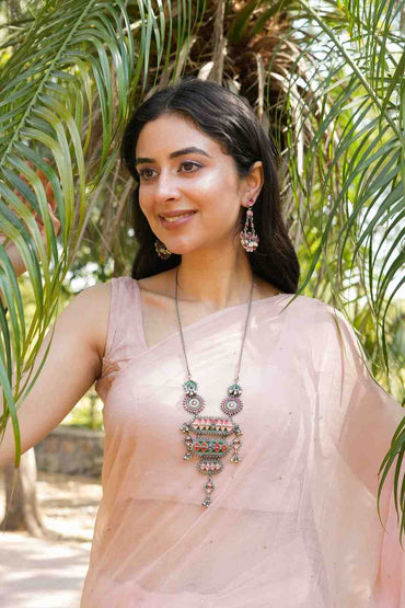 Vanya Long Red, green n Peach Necklace