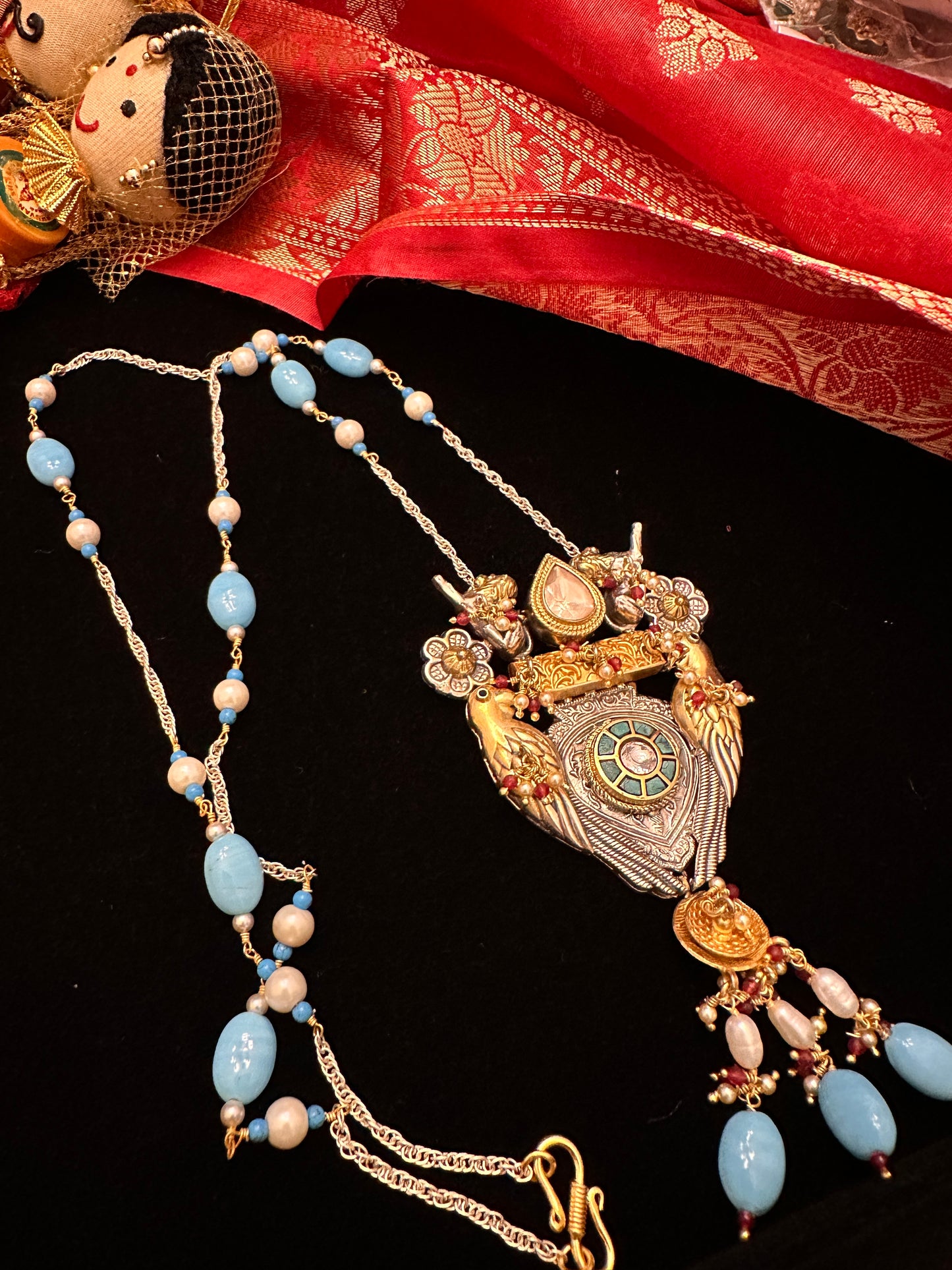 Fusion Turquoise beads dual tone necklace