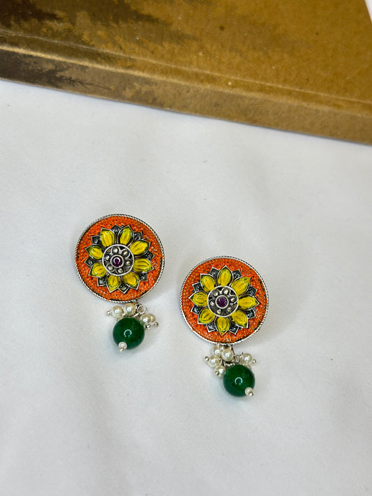 Meenakari yellow and orange earrings