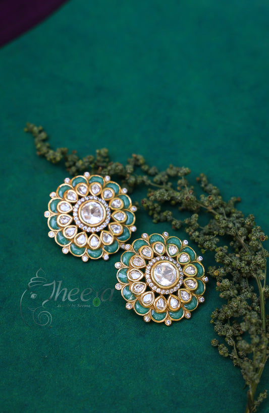 Riwaayat light green polki studs