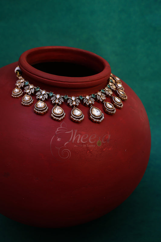 Riwaayat light green polki necklace