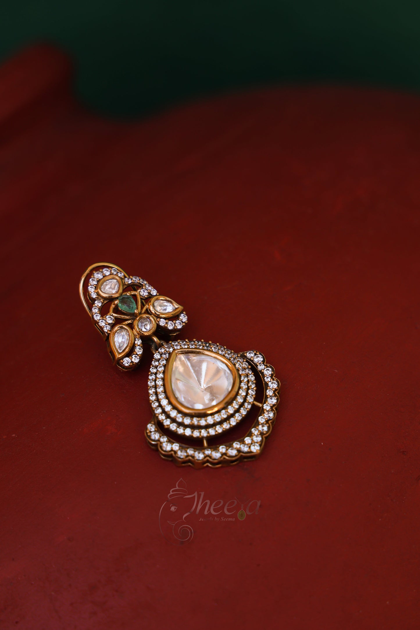 Riwaayat light green polki necklace