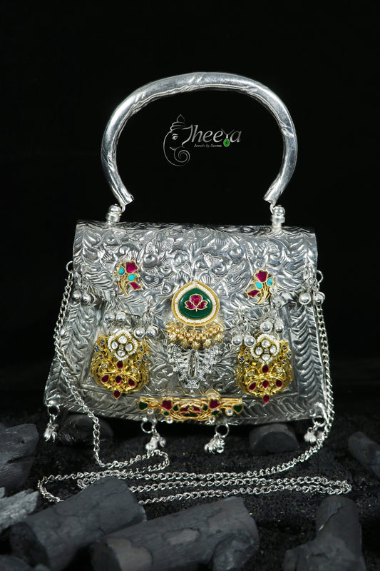 Green inlay work with beads and tassels