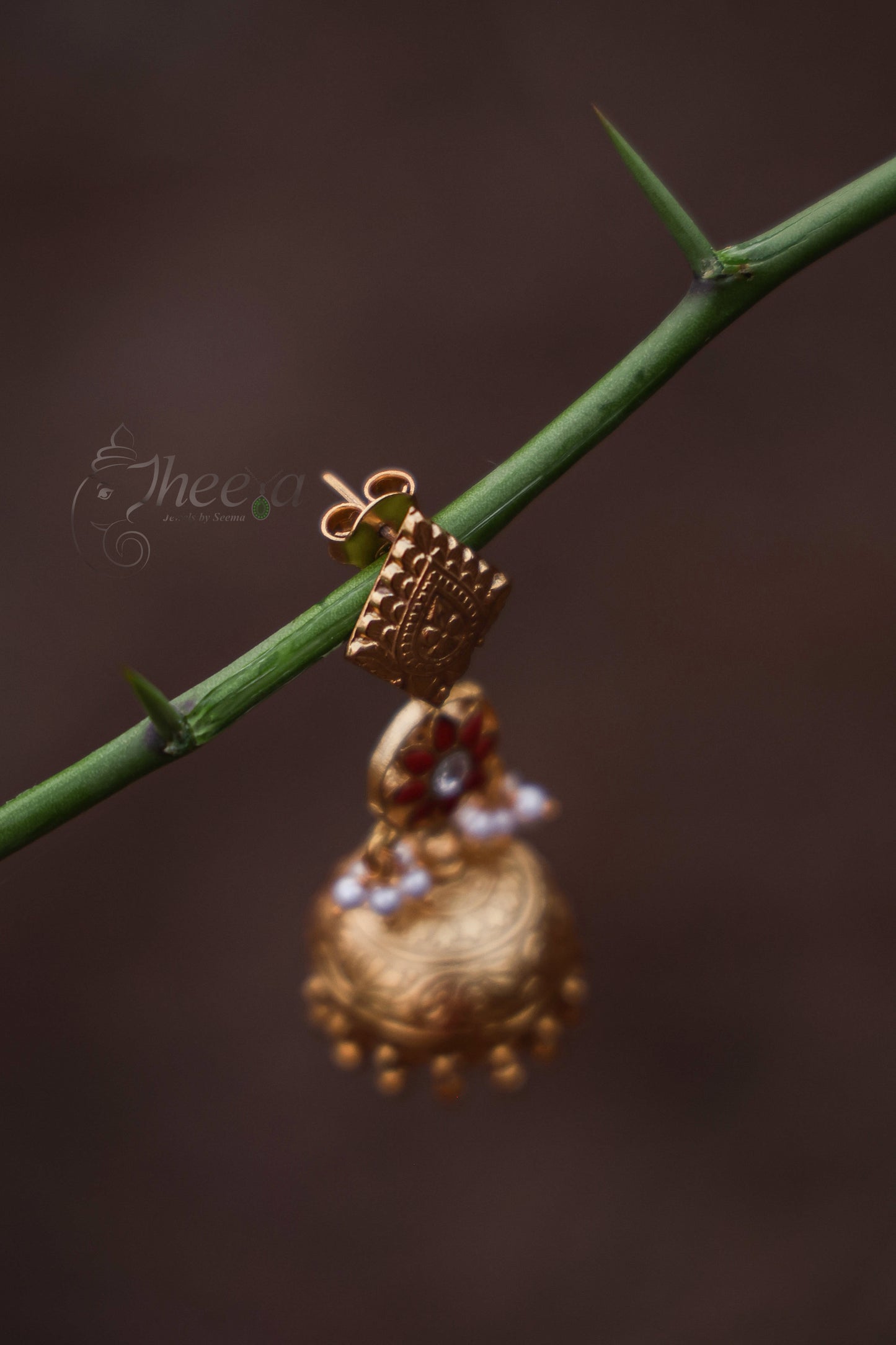 Gold tone 3 step coral jhumka