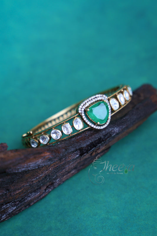 Green stone with moissanite bangle