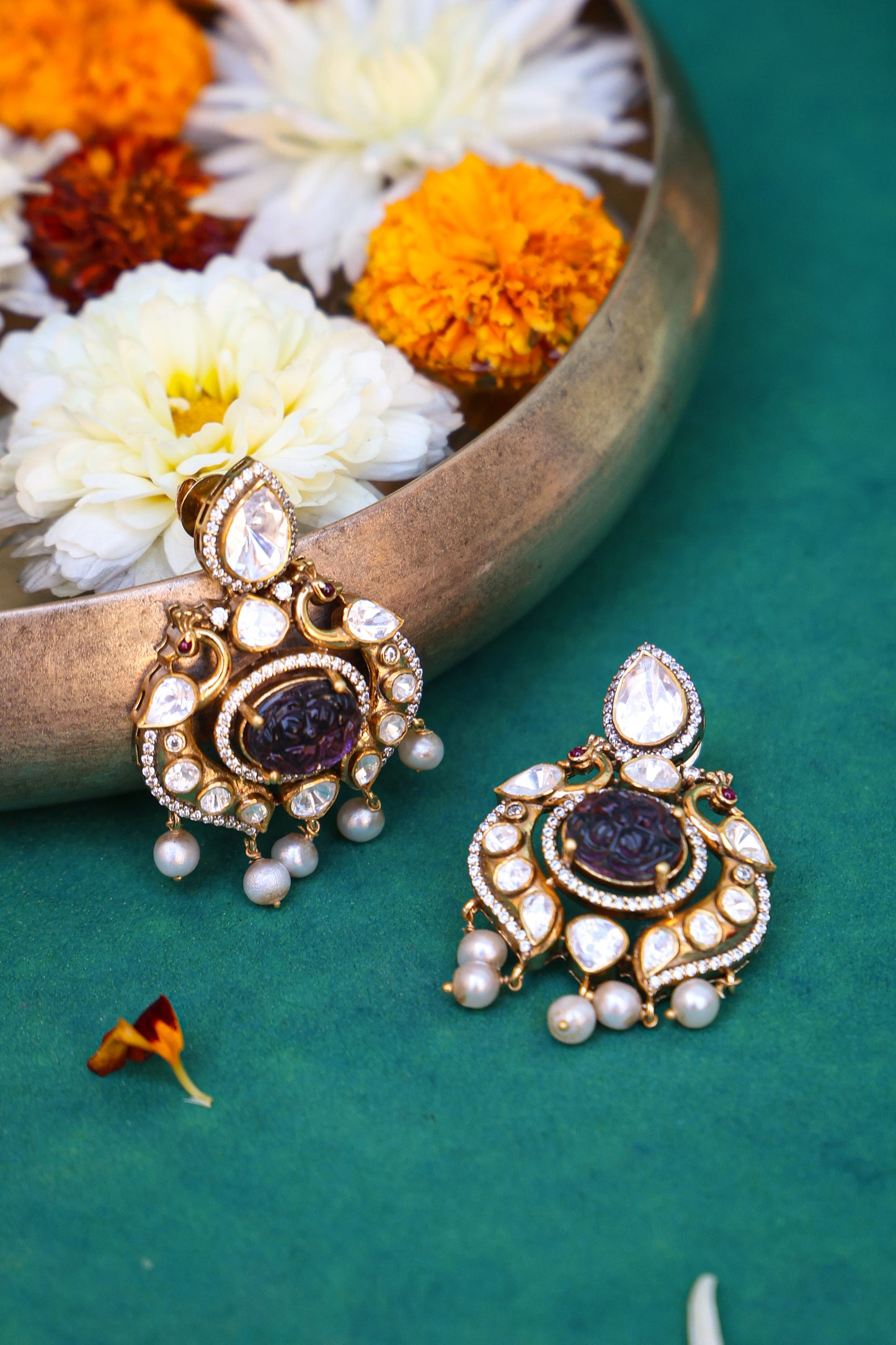 Amethyst and moissanaite earrings