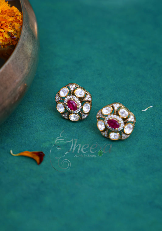 Red and moissanaite Studs