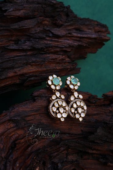 Mint and moissanaite long earrings