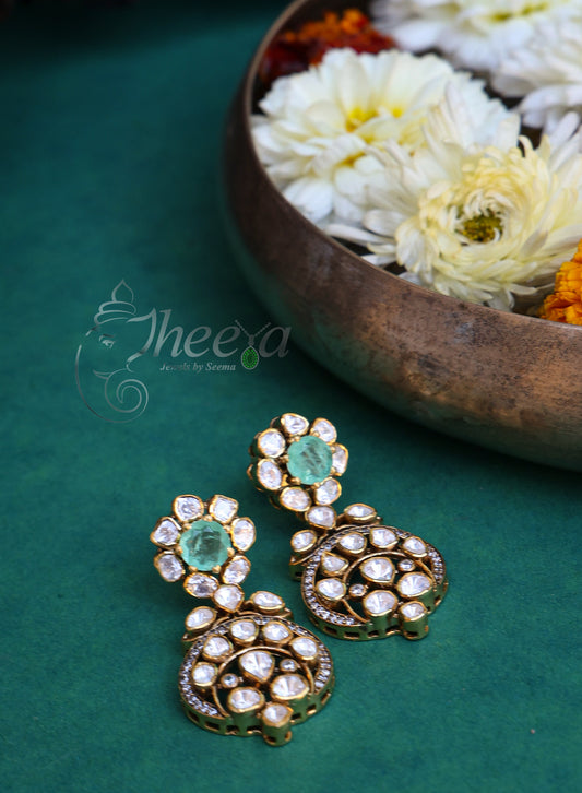 Mint and moissanaite long earrings