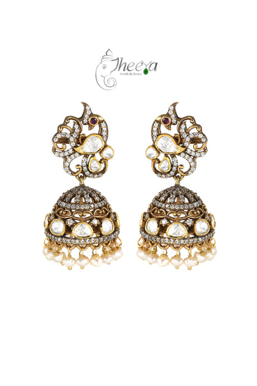 Ratnavalli Peacock white stud Jhumka