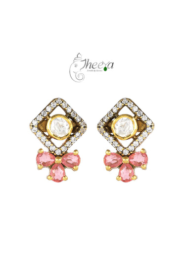 Ratnavalli Pink bow Moisssanite Studs