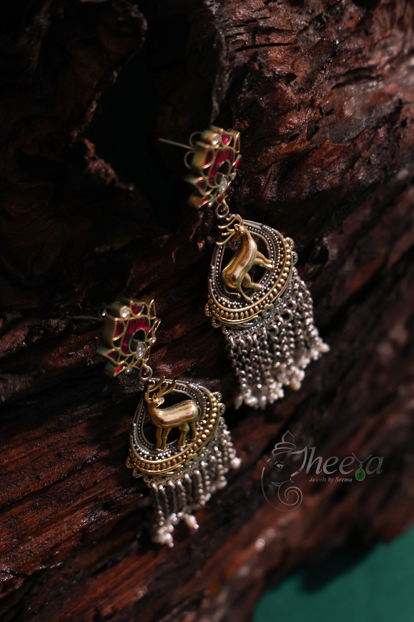 pink Kundan Deer danglers