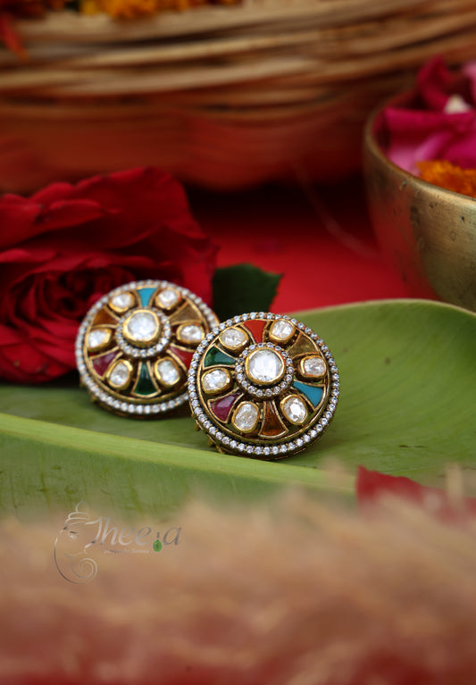 Rangrez Studs Navratan Kundan Moissanite