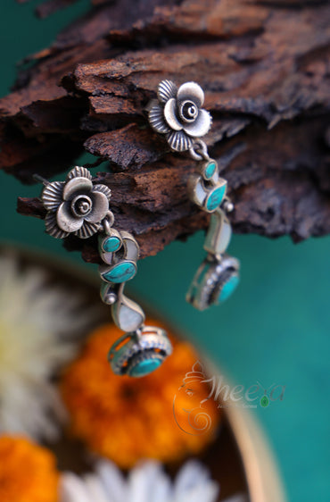 Turquoise silver tone earring