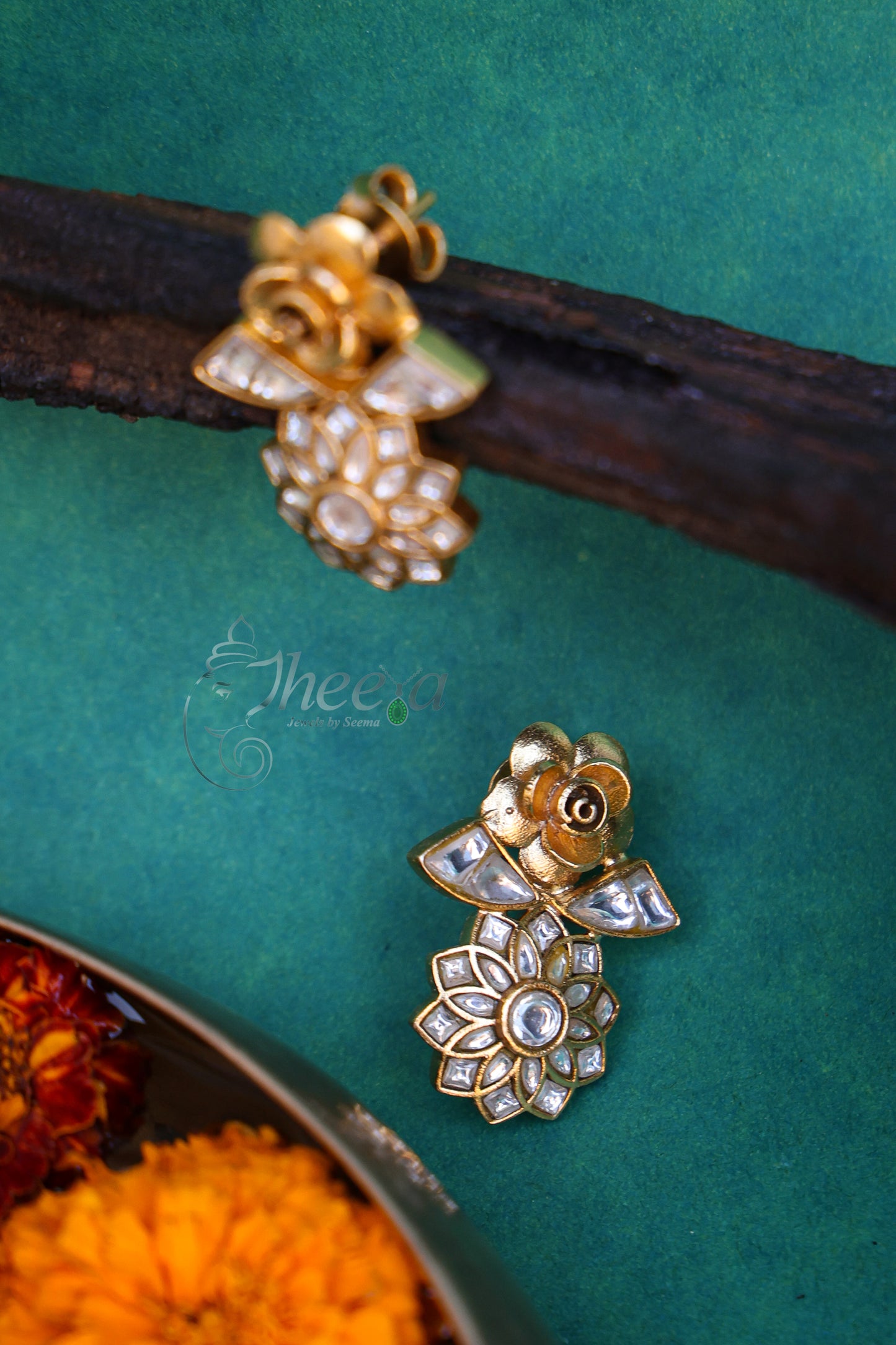 Gold rose and kundan studs