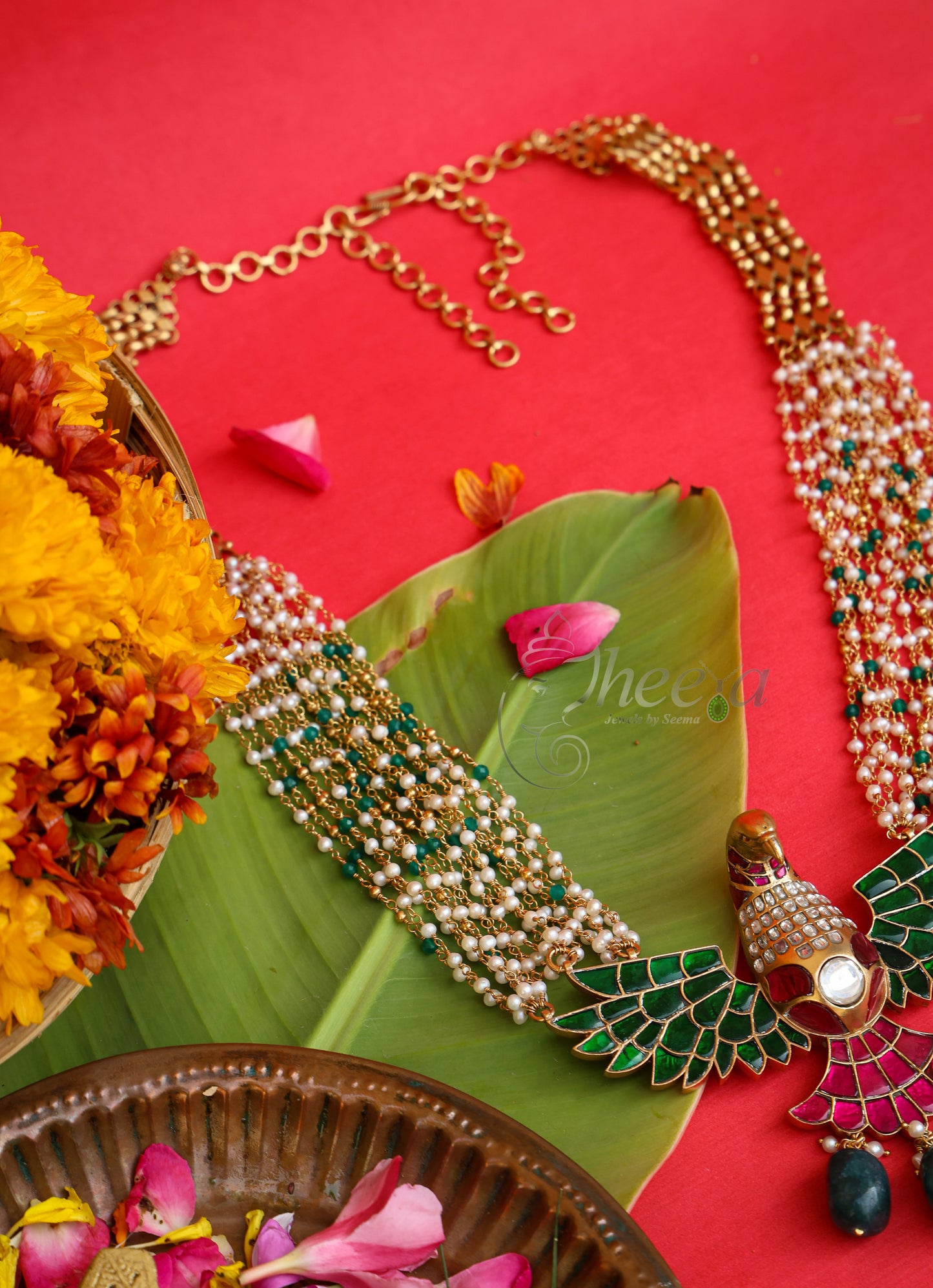 Rajputana Rani Garuda Necklace worn by a model showcasing scale and Necklace design.
