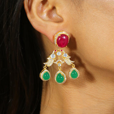 Moissanite with Red and Green Stones Necklace Set image 1