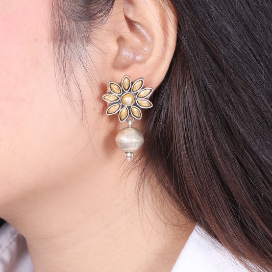 Dual Tone with Pearl Drop Earrings image 0