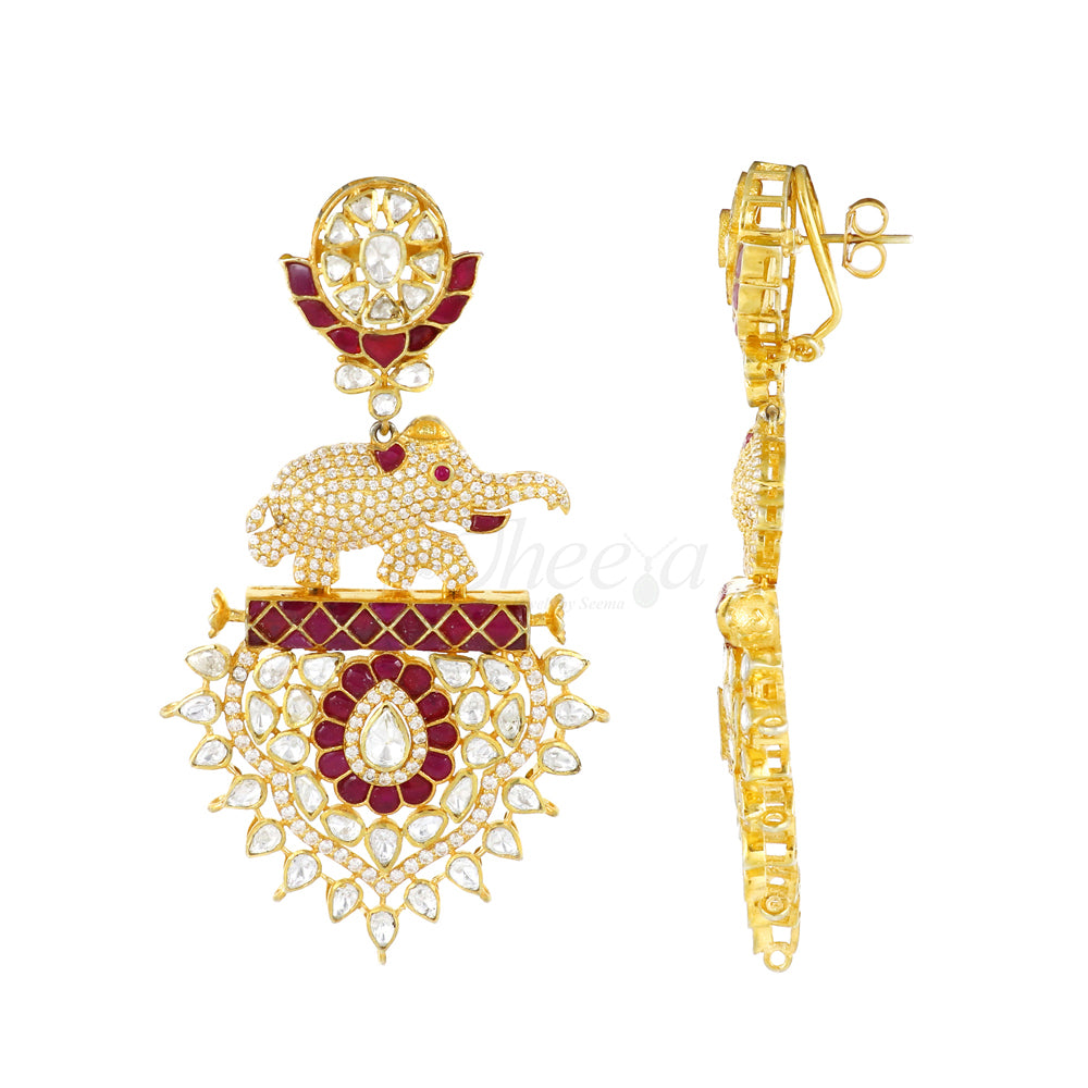 Elephant with Pink Jadau Kundan CZ and Moissanite image 2