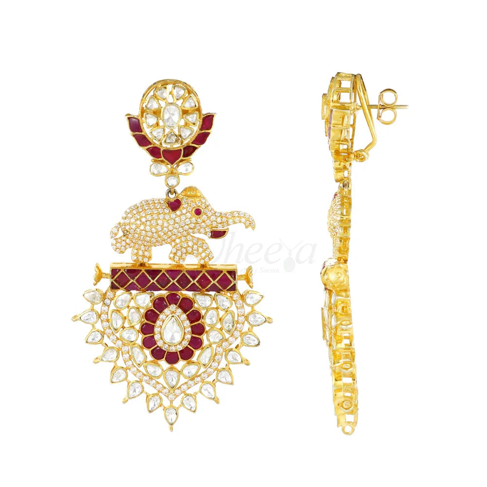Elephant with Pink Jadau Kundan CZ and Moissanite image 2