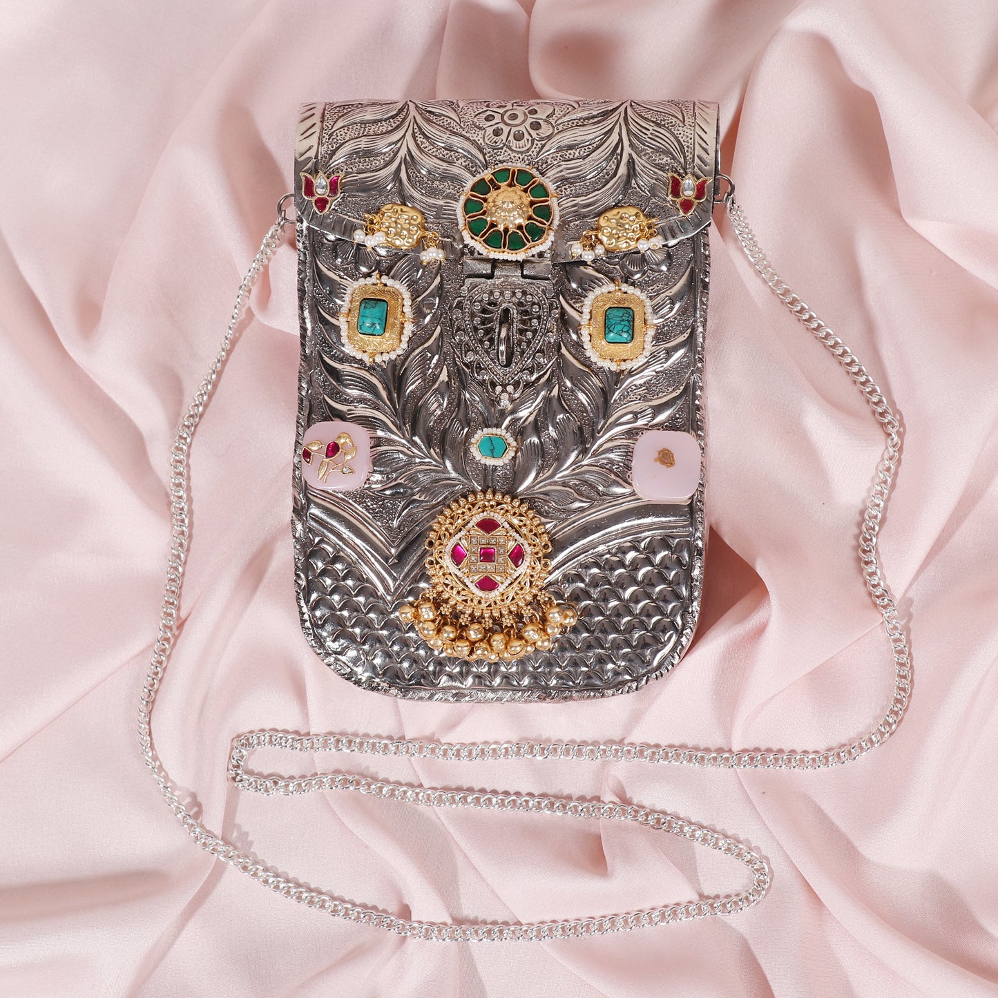 Cell Phone Clutch with Green and rose quartz motifs image 1