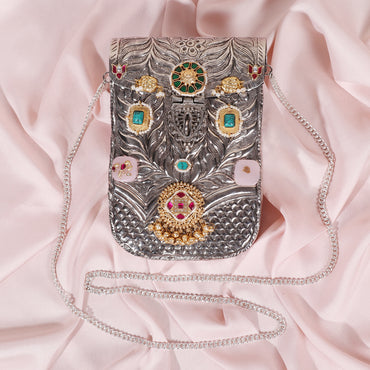 Cell Phone Clutch with Green and rose quartz motifs image 1