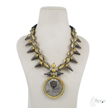 Lion Medalion in Gold n Rhodium Finish image 1