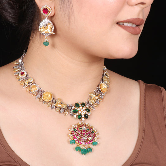 Pink Jadao and Mossanaite Fusion Necklace image 0