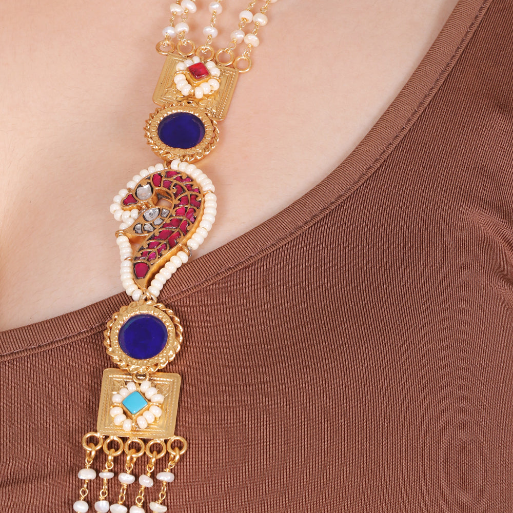 Red Jadao kundan and Lapis Side Pendant image 3