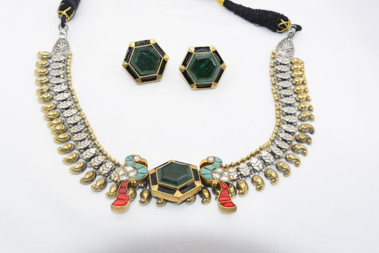 Green Double T With Parrots Necklace Set image 0