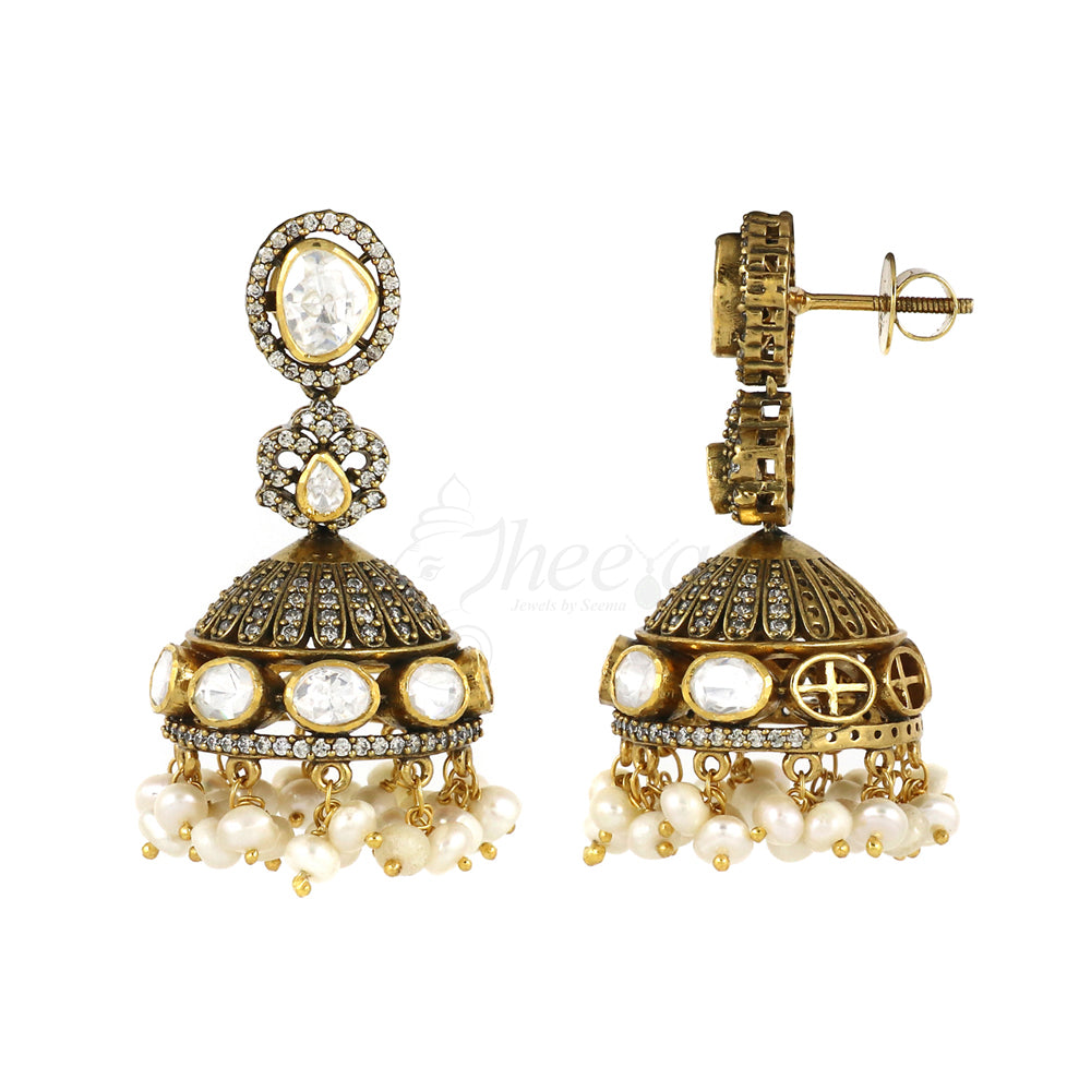 Moissanite Jhumka with Pearls image 1