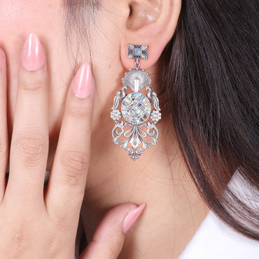 Mother of Pearl Peacock Dangling Earrings image 1