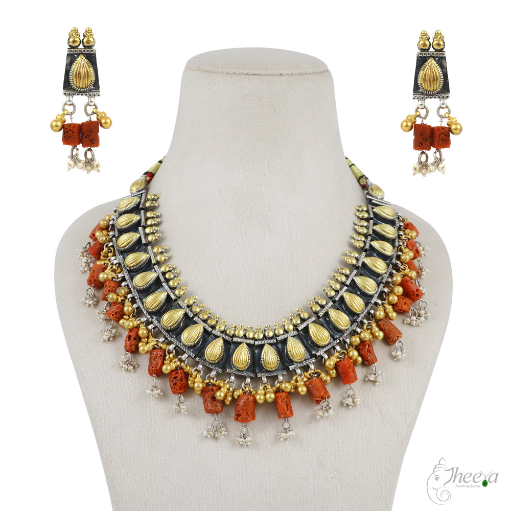 Coral Necklace with Gold n Rhodium Finish image 3