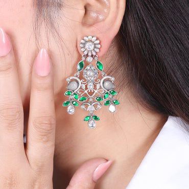 Green and White Dangling Earrings image 1