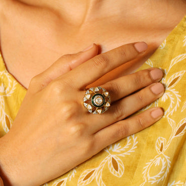 Green Enamel With Moissanite Ring image 1