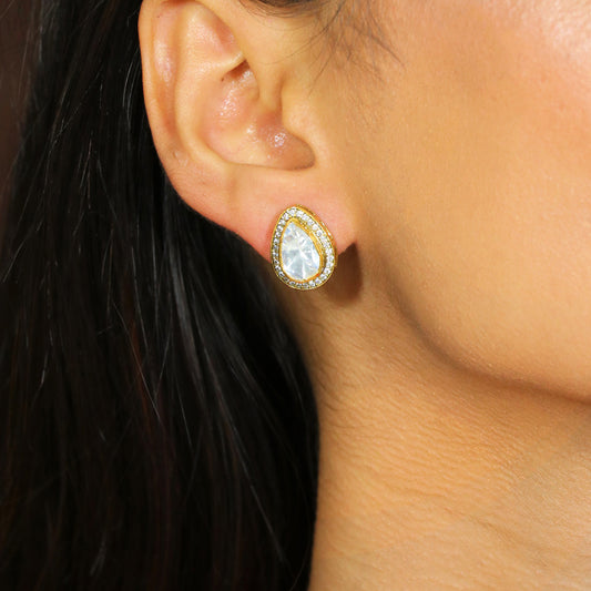 Pear Drop Moissanite with Single line CZ Studs image 0