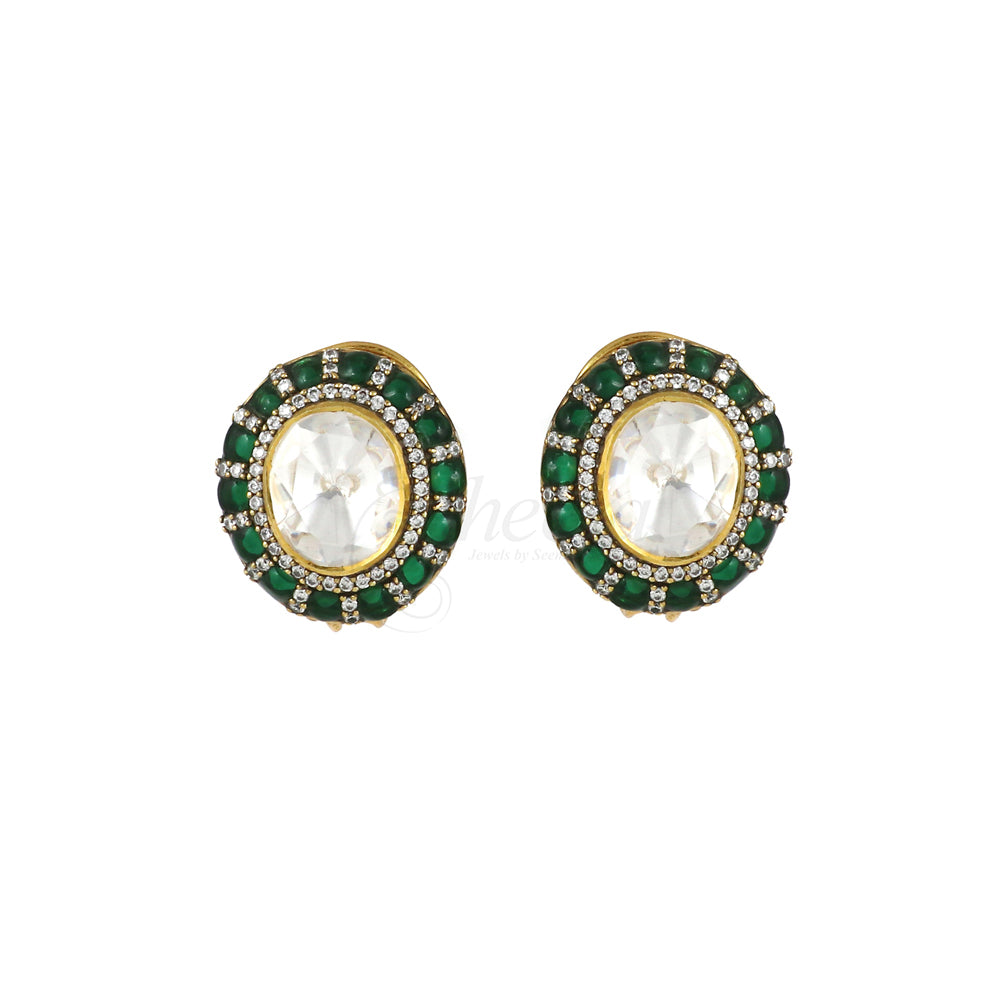 Big Moissanite with Green Kundan Set image 5