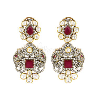 Elephant With Ruby Moissanite and CZ Earrings image 1