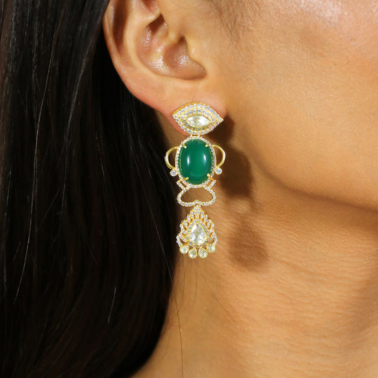 Green Stone Moissanite with CZ Earring image 0
