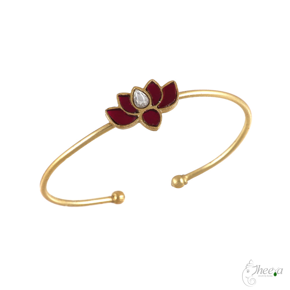 Lotus Bracelet with Red and White Kundan image 2