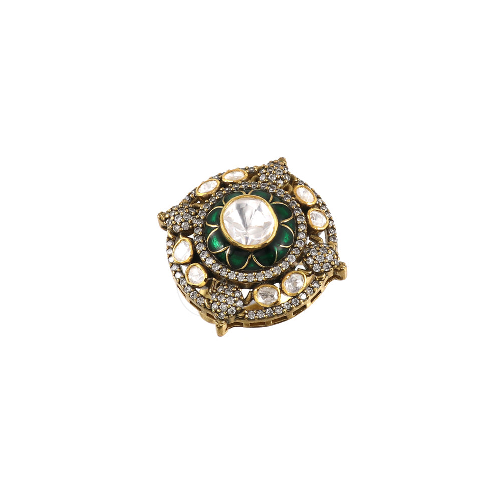 Mossanite with Green Kundan image 3