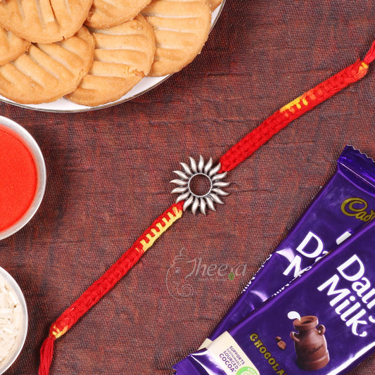 Pure Silver sunflower Rakhi tied on a wrist for Raksha Bandhan celebrations