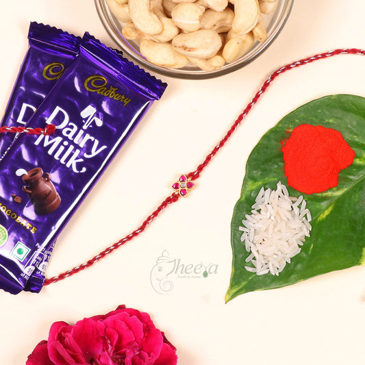 Silver Red Four Petal Flower Rakhi
