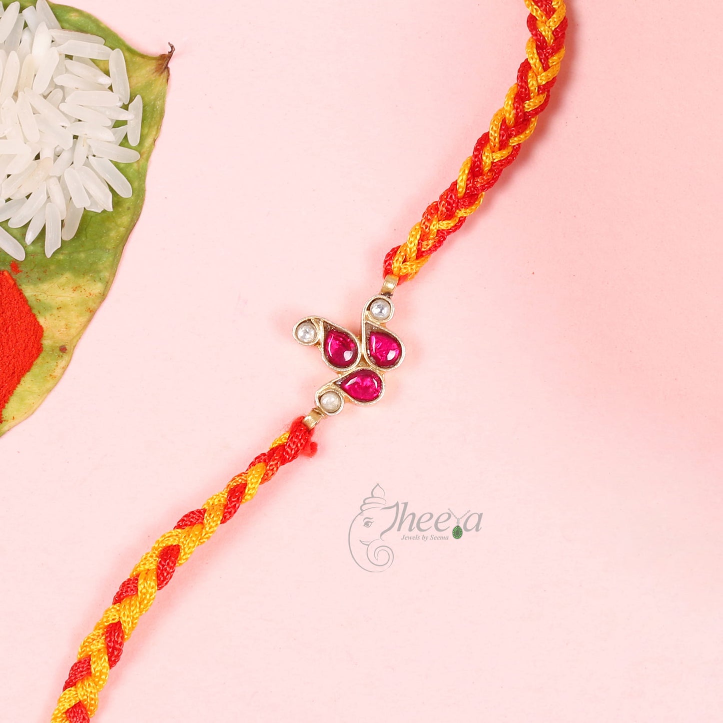Traditional Indian three ambi design silver rakhi for brother