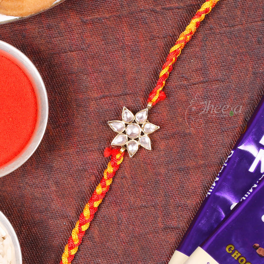 Large Statement Pure Silver White Floral Rakhi