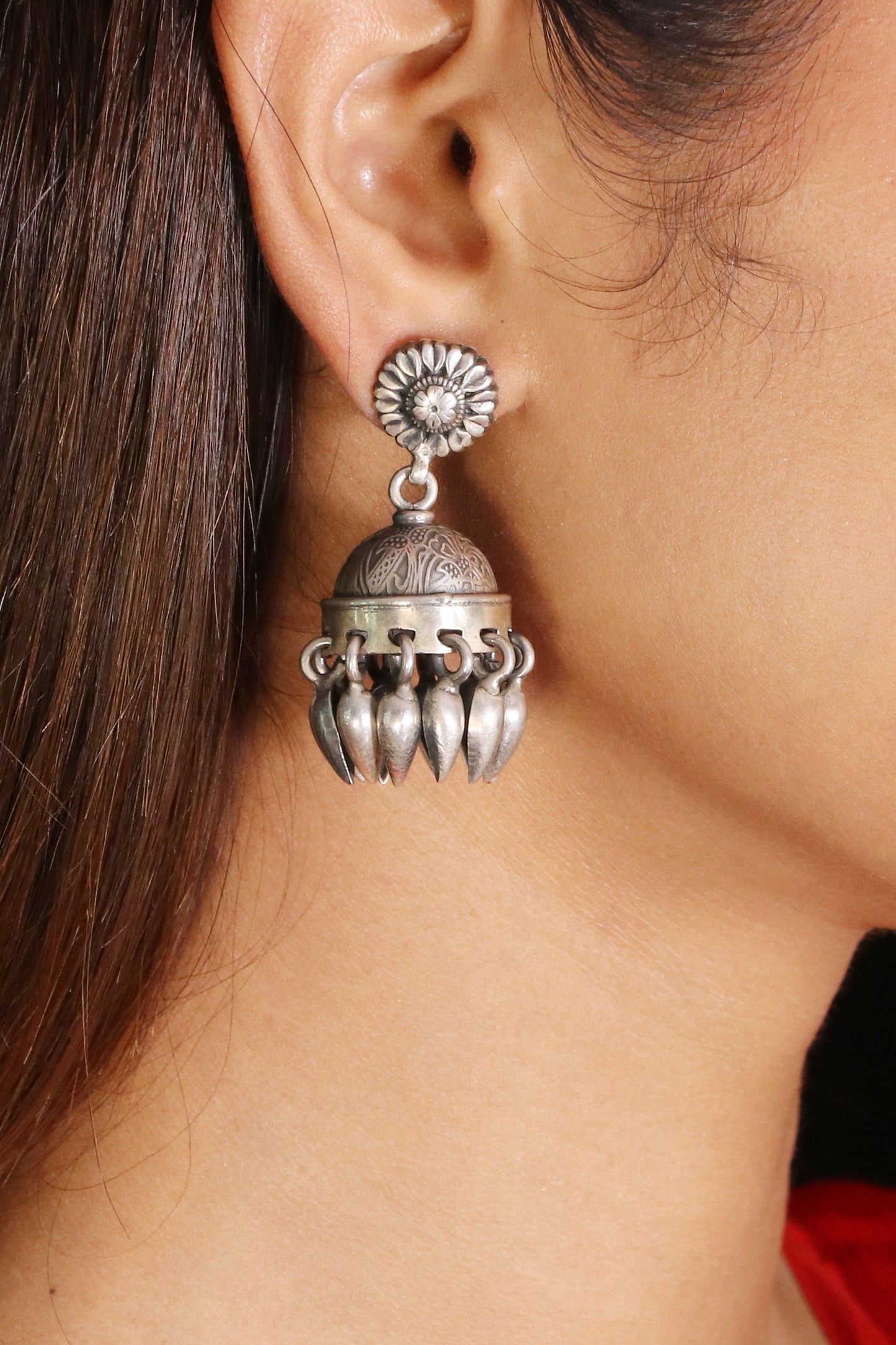 Saadagi Sunflower Jhumka with tassels image 0