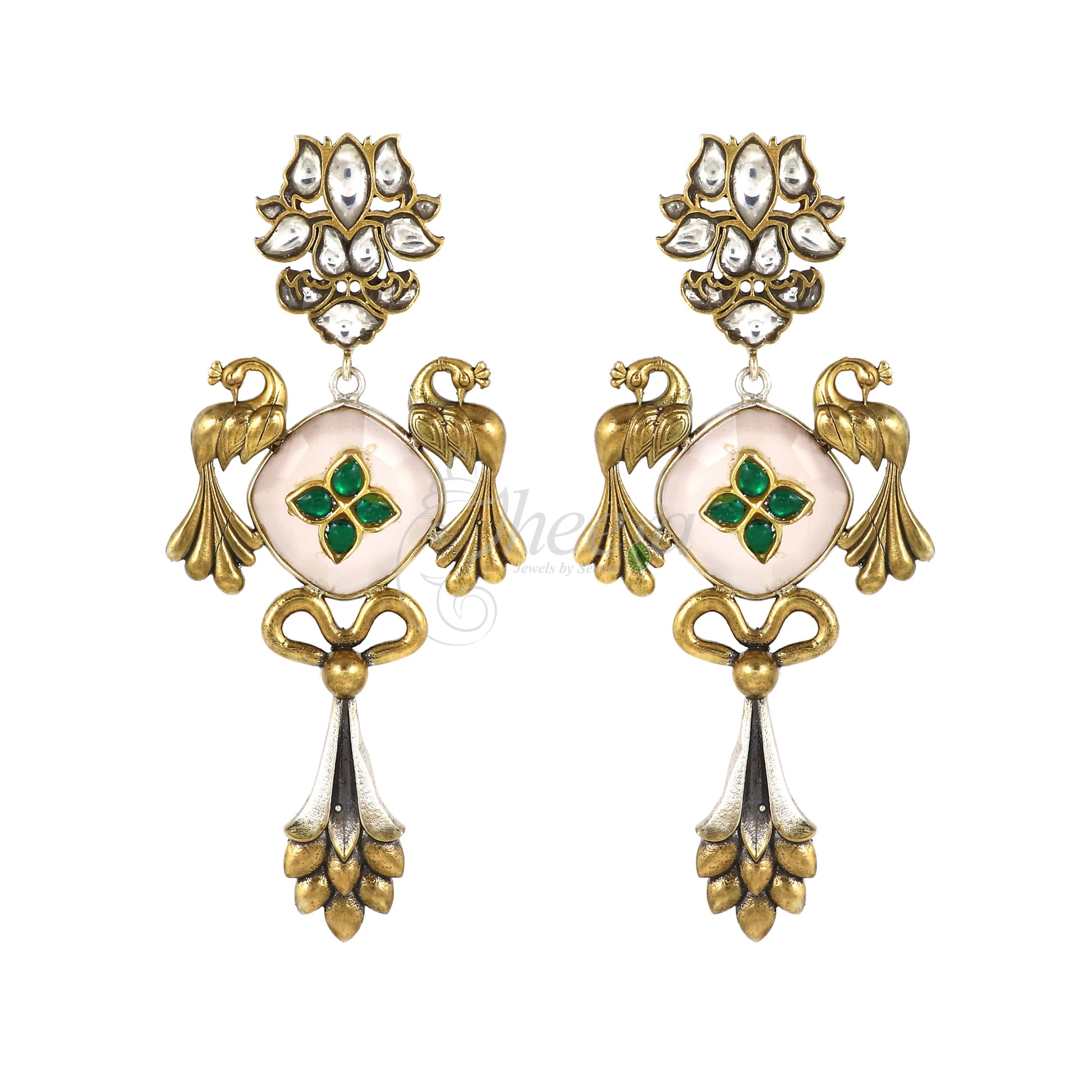 Rose quads with Green Kundan inlay work image 3